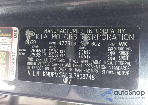 2020 Kia Sportage Lx из США, поврежденный, VIN KNDPMCAC6L7808748